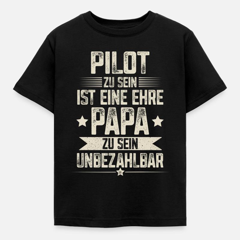 Pilot Papa Vater Vatertag - Kinder T-Shirt - Schwarz