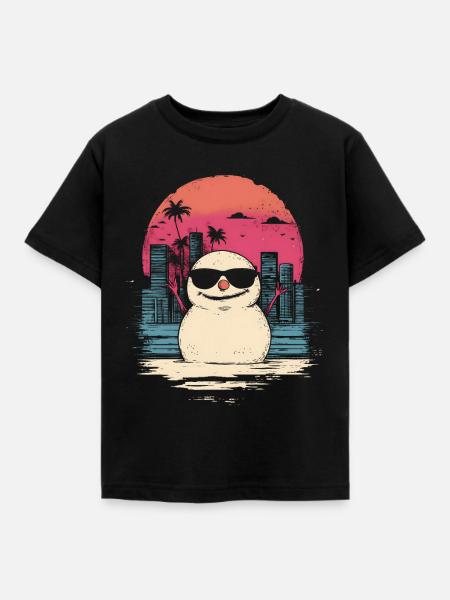 Schneemann Retro Synthwave Retrowave Geschenk - Kinder T-Shirt - Schwarz