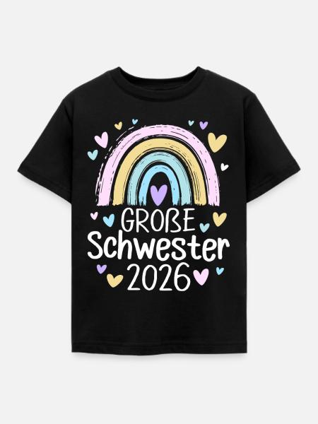 Große Schwester 2026 Regenbogen - Kinder T-Shirt - Schwarz