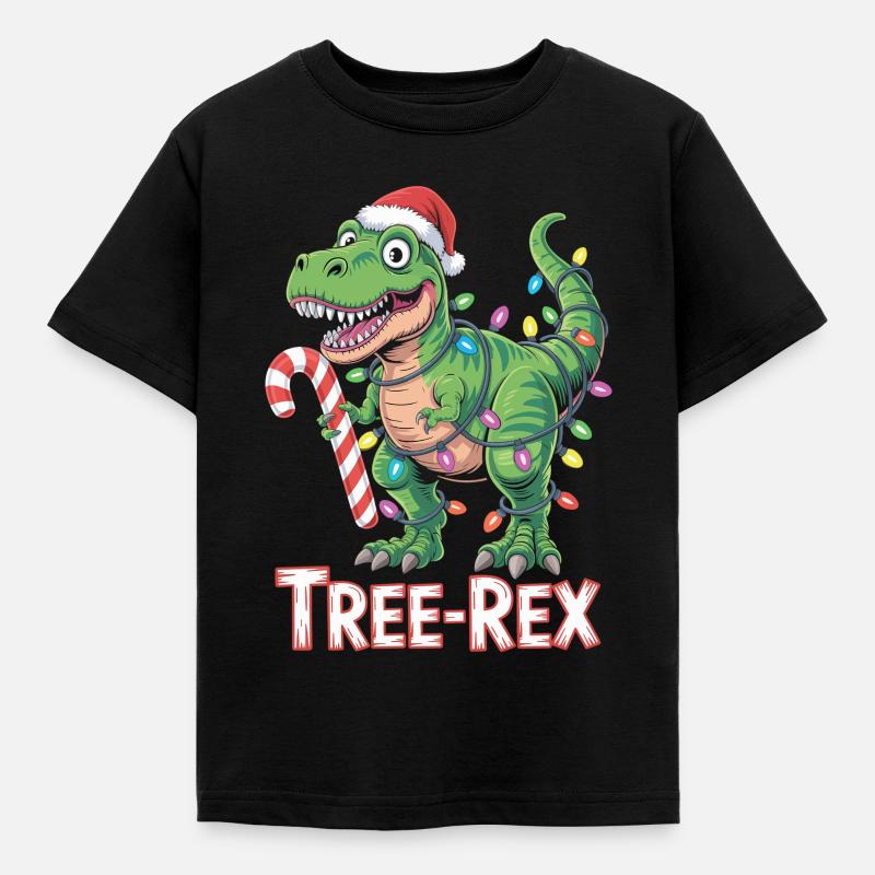 Træ-Rex – T-Rex med slikstok og lys - Børne-T-shirt - sort