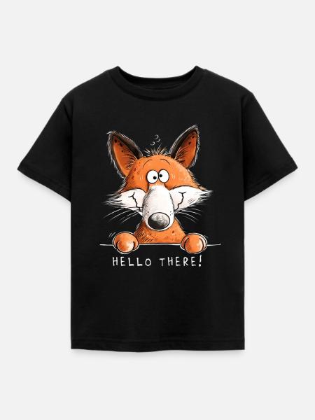 Witziger Fuchs Hallo Da Cartoon Spruch - Kinder T-Shirt - Schwarz