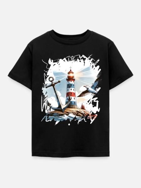 Leuchtturm Anker Möwe - Kinder T-Shirt - Schwarz