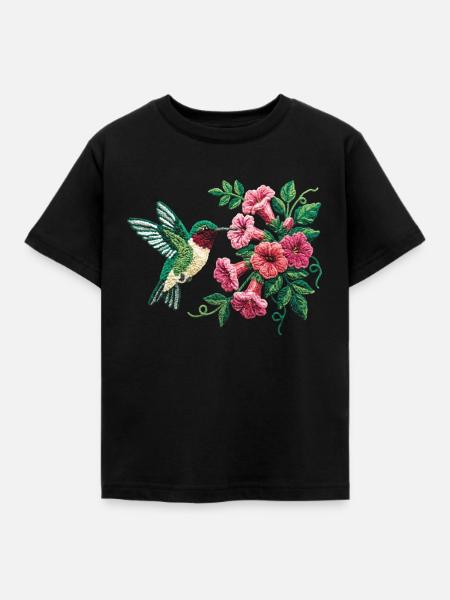 Rubinkehlkolibri-Floral - Kinder T-Shirt - Schwarz