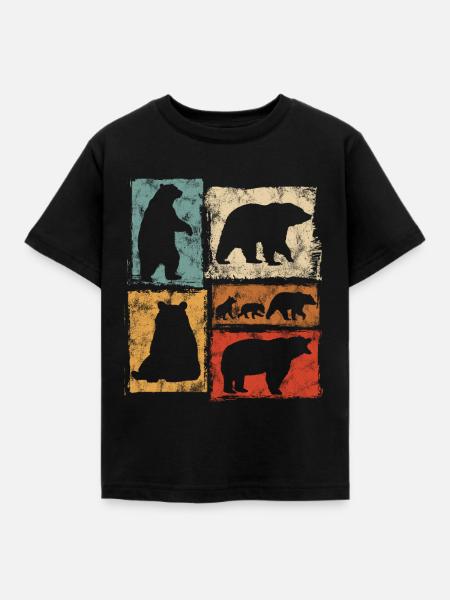 Bären Perspektiven Retro Tierdruck - Kinder T-Shirt - Schwarz