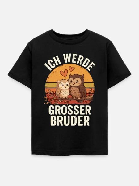 Großer Bruder Eule - Kinder T-Shirt - Schwarz