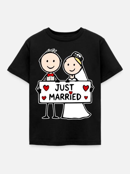Hochzeitspaar Cartoon just married - Kinder T-Shirt - Schwarz