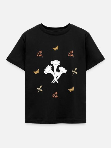Pilze & Schmetterling - Dark Botanical - Kinder T-Shirt - Schwarz