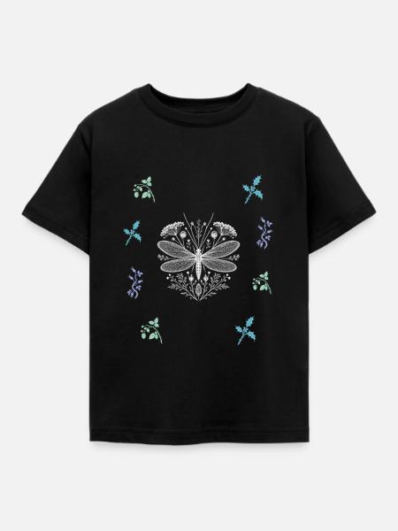 Libelle & Beerenzweig - Dark Botanical - Kinder T-Shirt - Schwarz
