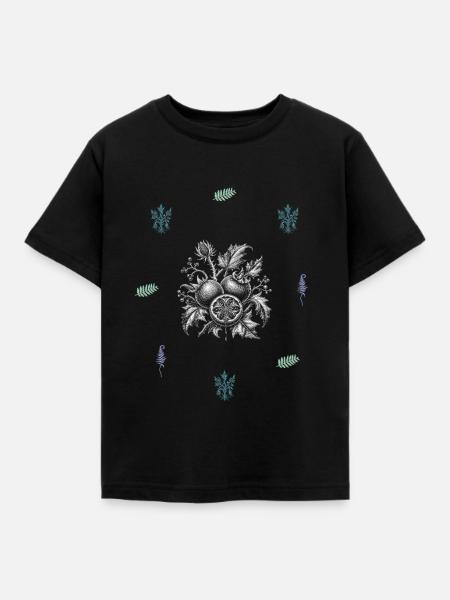 Frucht & Farn & Blumenranke - Naturmotiv - Kinder T-Shirt - Schwarz