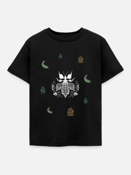 Blattinsekt & Wacholder - Botanische Kunst - Kinder T-Shirt - Schwarz