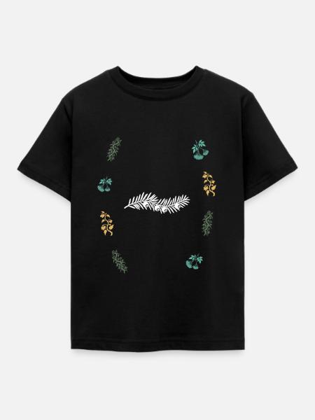 Eibe & Blumenranke & Holunderbeeren - Botanik - Kinder T-Shirt - Schwarz