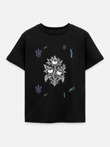 Beeren & Blumenranke & Libelle - Dark Botanical - Kinder T-Shirt - Schwarz