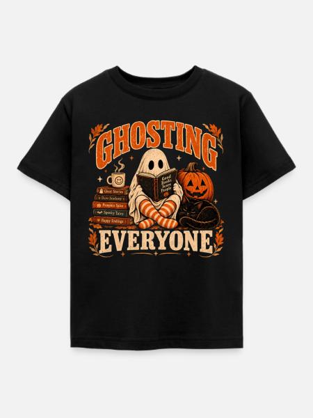 Ghosting Everyone Funny Book Lover Halloween - Kinder T-Shirt - Schwarz