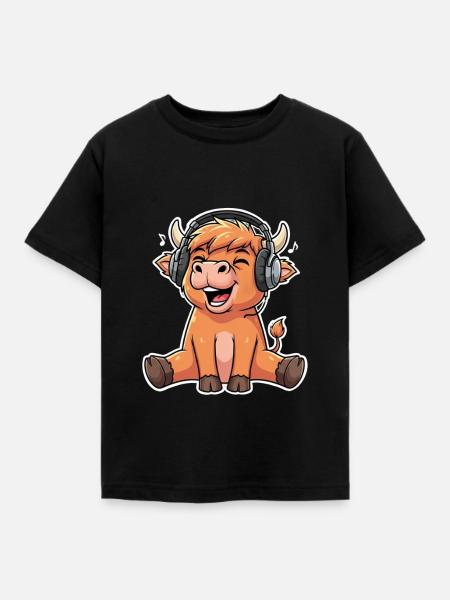 Highland Kuh Musik - Kinder T-Shirt - Schwarz