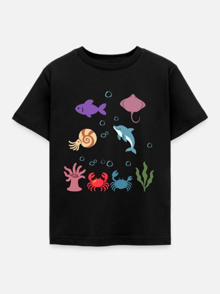 Fisch Unterwasser Kinder Rochen Nautilus - Kinder T-Shirt - Schwarz