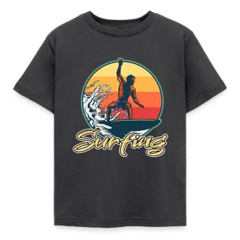 surfing - Kids' T-Shirt - dark grey - Front - AI Model Kid Female (0cm)