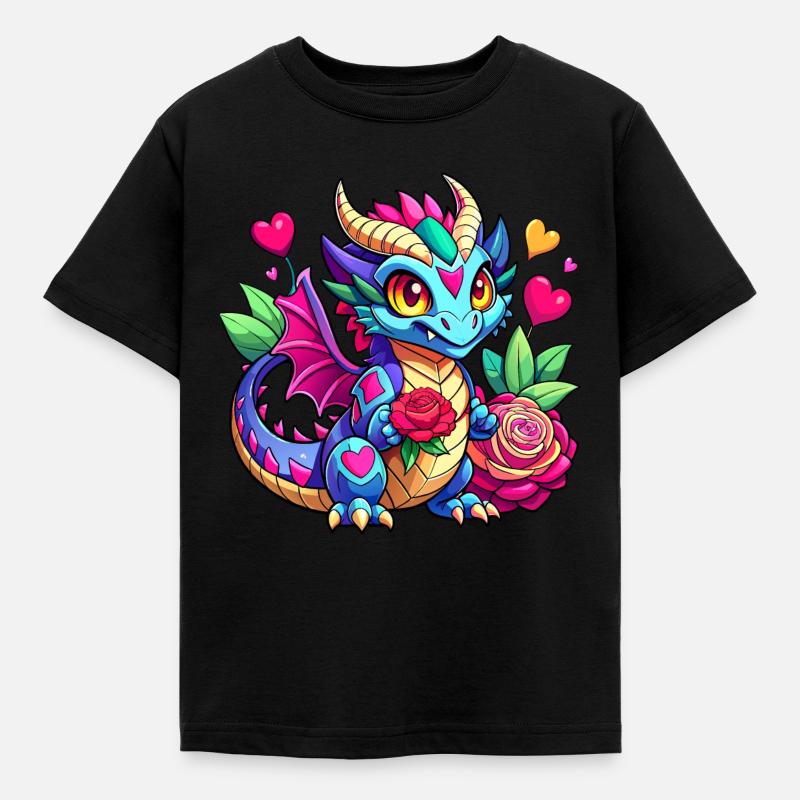 Farbenfroher Drache - Kinder T-Shirt - Schwarz