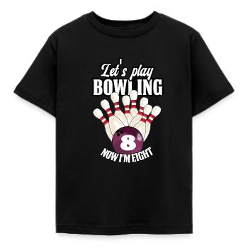BOWLING, Party T-Shirt, ich bin jetzt 8 - Kinder T-Shirt - Schwarz - Vorne - AI Model Kid Female (0cm)
