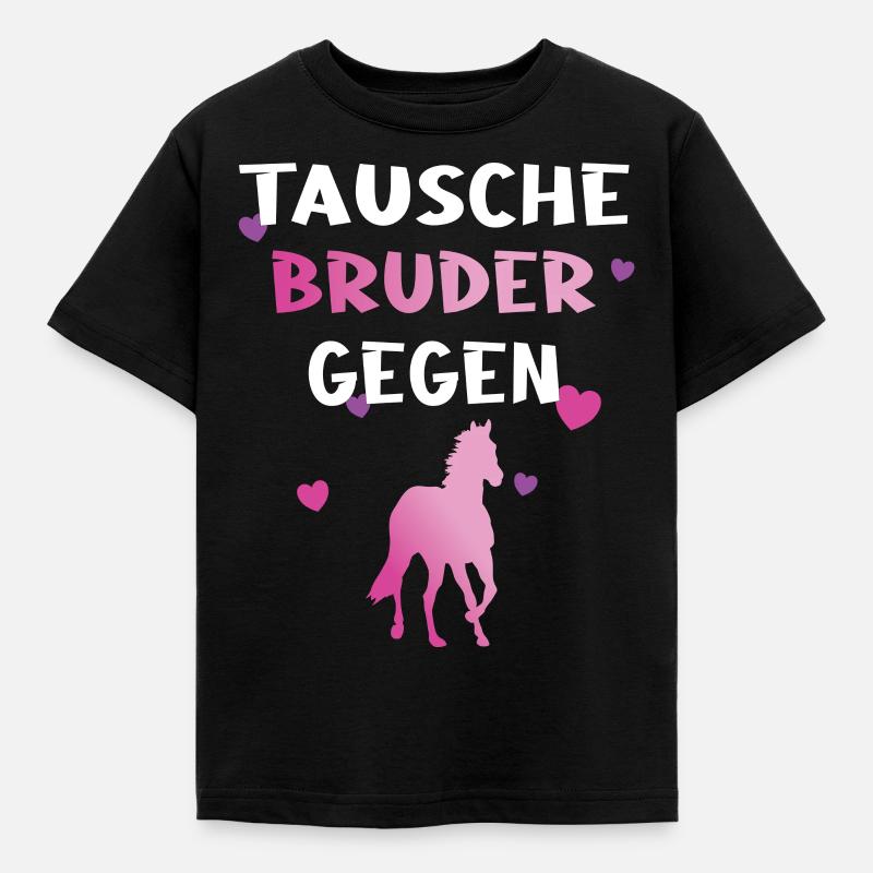 Tausche Bruder gegen Pferd - Kinder T-Shirt - Schwarz