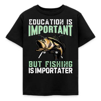 Bildung ist wichtig, aber Fischerei ist wichtiger - Kinder T-Shirt - Schwarz - Vorne - AI Model Kid Female (0cm)