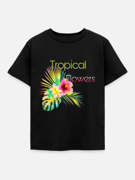 Fleur tropicale - Kinder T-Shirt - Schwarz