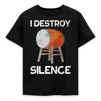 Taiko I Destroy Silence Trommeln - Kinder T-Shirt - Schwarz - Vorne - AI Model Kid Female (0cm)