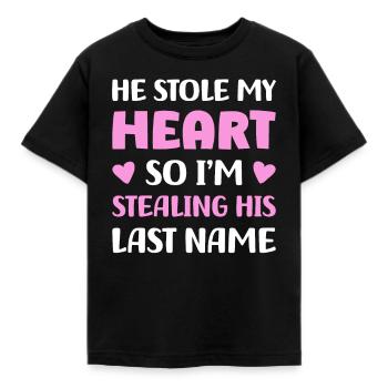 Engaged Married Marriage Surname - Kids' T-Shirt - black - Front - AI Model Kid Female (0cm)