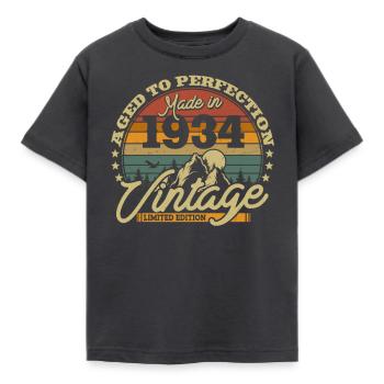 Vintage Geschenk 1934, 89/90 Jahre - Kinder T-Shirt - Dunkelgrau - Vorne - AI Model Kid Female (0cm)
