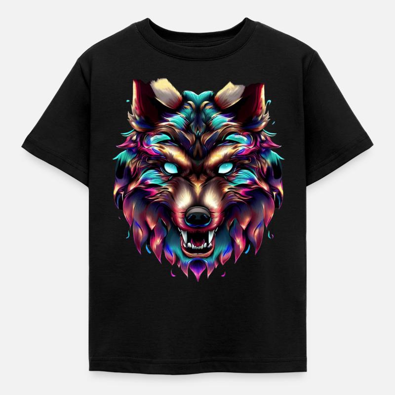 Wolf's Head Synthwave Wolf - Kids' T-Shirt - black