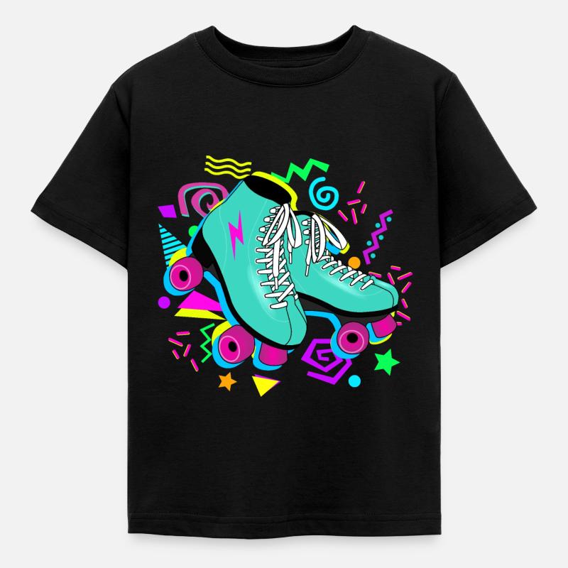 Rollschuhe retro neon - Kinder T-Shirt - Schwarz