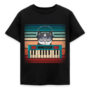 Synthesizer Keyboard Musikproduzent Katze - Kinder T-Shirt - Schwarz - Vorne - AI Model Kid Female (0cm)