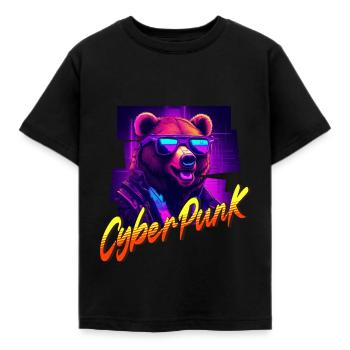 Cyberpunk-Bär - Kinder T-Shirt - Schwarz - Vorne - AI Model Kid Female (0cm)