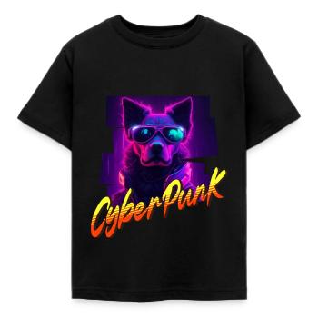 Cyberpunk-Hund - Kinder T-Shirt - Schwarz - Vorne - AI Model Kid Female (0cm)