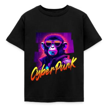 Cyberpunk-Affe - Kinder T-Shirt - Schwarz - Vorne - AI Model Kid Female (0cm)