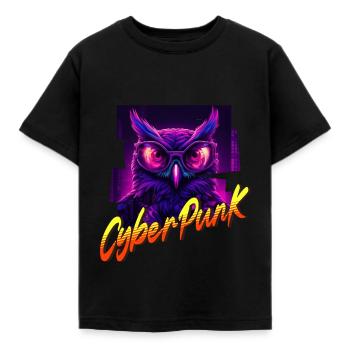 Cyberpunk-Eule - Kinder T-Shirt - Schwarz - Vorne - AI Model Kid Female (0cm)