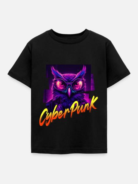 Cyberpunk-Eule - Kinder T-Shirt - Schwarz