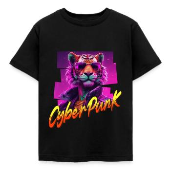 Cyberpunk Tiger - Kinder T-Shirt - Schwarz - Vorne - AI Model Kid Female (0cm)