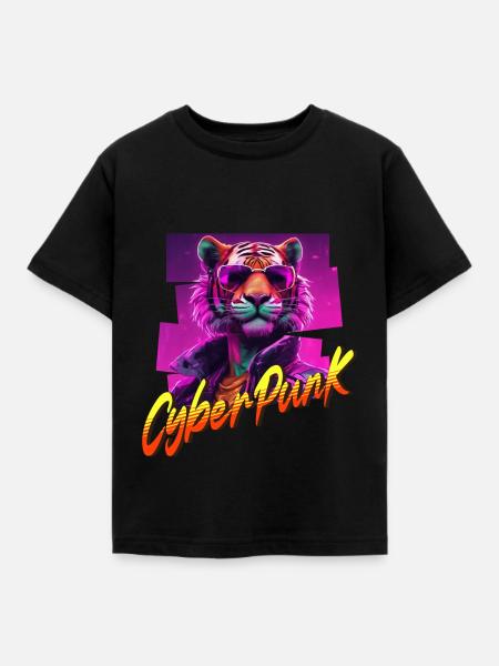 Cyberpunk Tiger - Kinder T-Shirt - Schwarz