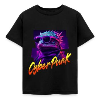 Cyberpunk-Eidechse - Kinder T-Shirt - Schwarz - Vorne - AI Model Kid Female (0cm)