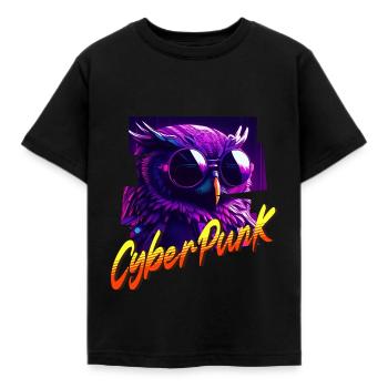 Cyberpunk-Eule - Kinder T-Shirt - Schwarz - Vorne - AI Model Kid Female (0cm)