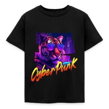 Cyberpunk Tiger - Kinder T-Shirt - Schwarz - Vorne - AI Model Kid Female (0cm)
