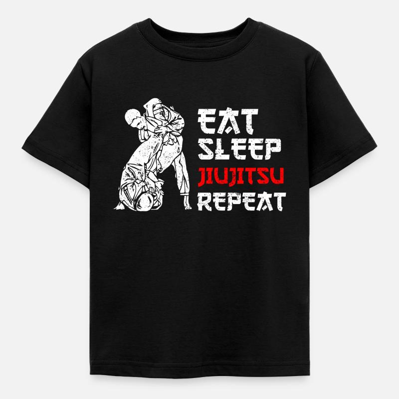 Essen Schlaf Jiujitsu - Kinder T-Shirt - Schwarz