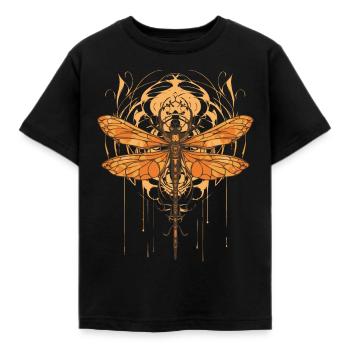 Jugendstil - Libelle und Blumen - Kinder T-Shirt - Schwarz - Vorne - AI Model Kid Female (0cm)