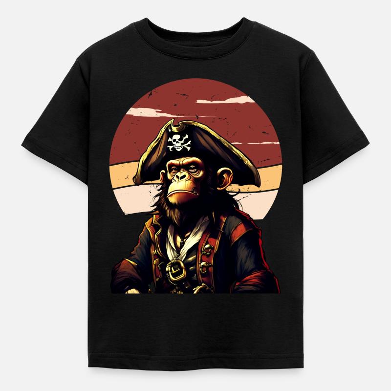 Capitaine Bande Dessinée Singe Pirate Caraïbes - T-shirt Enfant - noir
