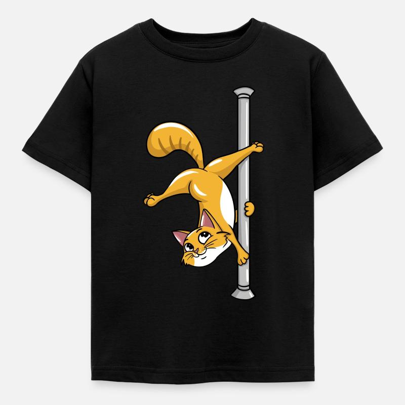 Pole Dancing Cat - Kids' T-Shirt - black