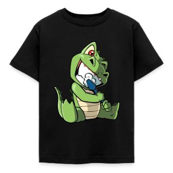 Toothbrush crocodile brushing teeth - Kids' T-Shirt - black - Front - AI Model Kid Female (0cm)