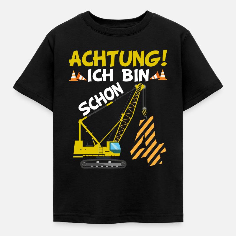 4. Geburtstag Ich bin schon 4 Bagger Kran Geschenk - Kinder T-Shirt - Schwarz