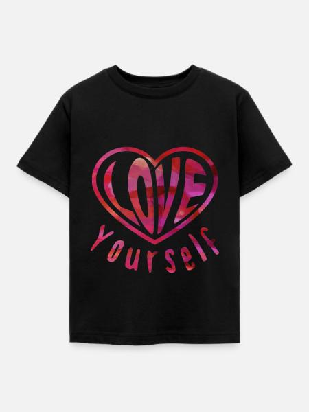 Love Yourself - Herz - Kinder T-Shirt - Schwarz