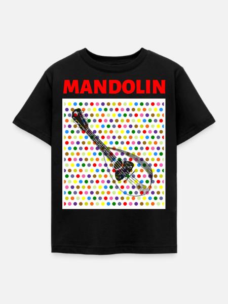 Mandolin (rote Schrift, bunte Punkte) - Kinder T-Shirt - Schwarz