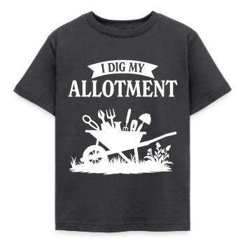 Ich grabe meinen Schrebergarten - Kinder T-Shirt - Dunkelgrau - Vorne - AI Model Kid Female (0cm)